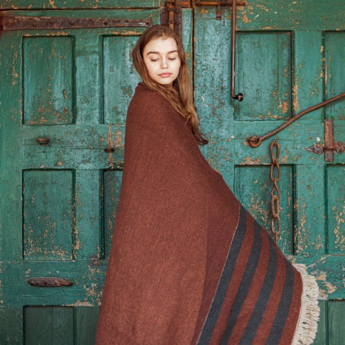 Plaid Juniper Throw Leather 2