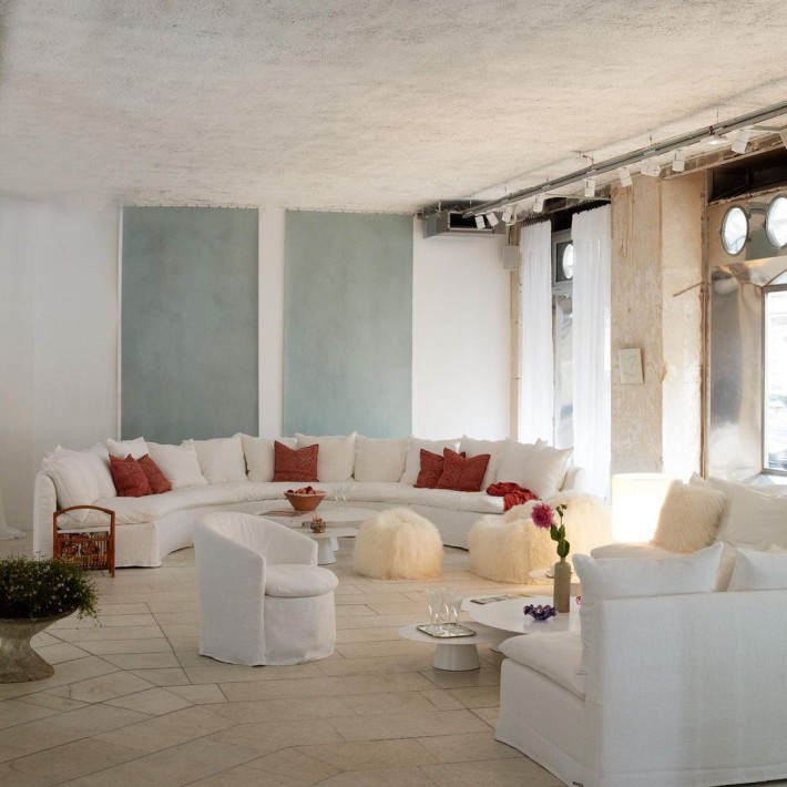 Pouf Bulle Cabra del Tibet Blanco Lino