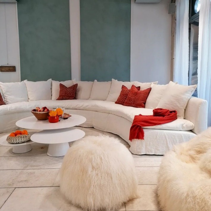 Pouf Bulle Cabra del Tibet Blanco Lino