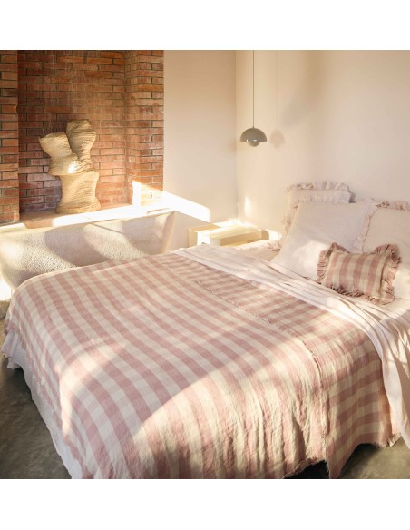 Plaid Vice Versa Frangé Vichy Cottage Bois de Rose