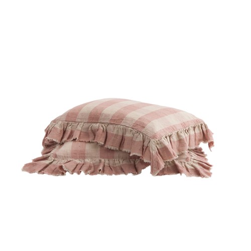 Funda de almohada Boho Frangé Vichy Cottage Bois de Rose