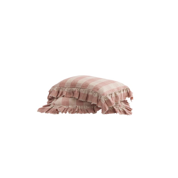 Funda de almohada Boho Frangé Vichy Cottage Bois de Rose