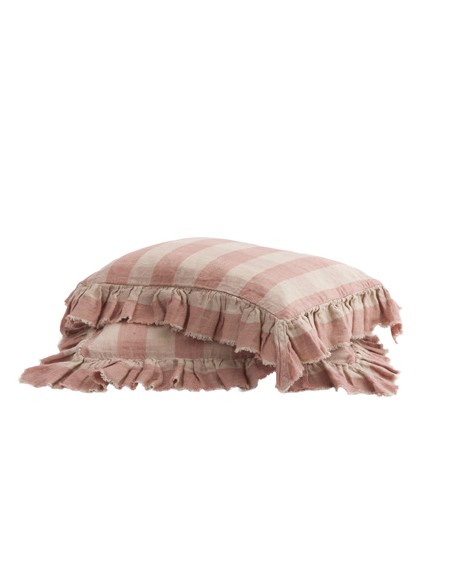 Funda de almohada Boho Frangé Vichy Cottage Bois de Rose