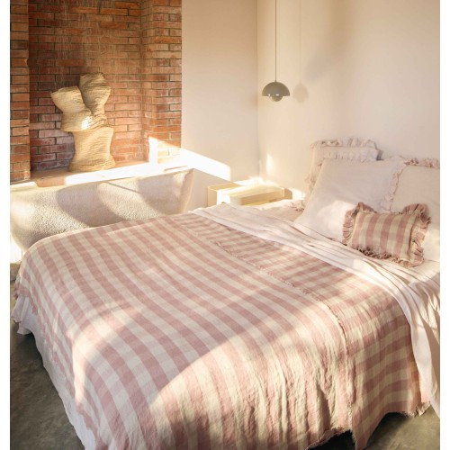 Funda de almohada Boho Frangé Vichy Cottage Bois de Rose 2
