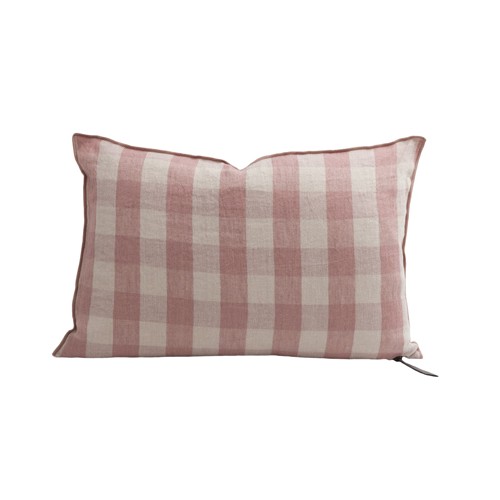 Cojín lino lavado Frangé Vichy Cottage Bois de Rose