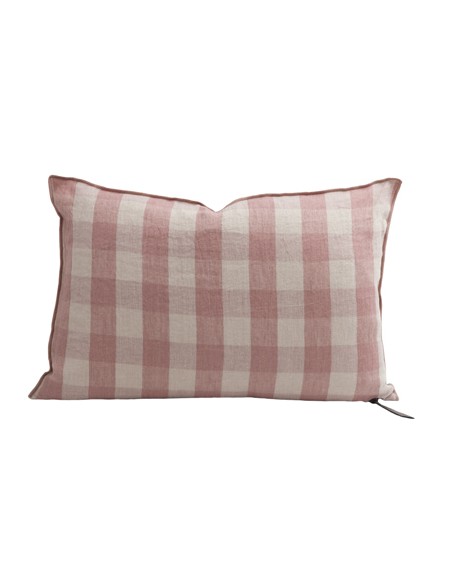Cojín lino lavado Frangé Vichy Cottage Bois de Rose