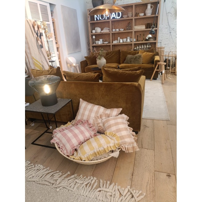 Funda de cojín Boho Frangé Vichy Cottage Paille