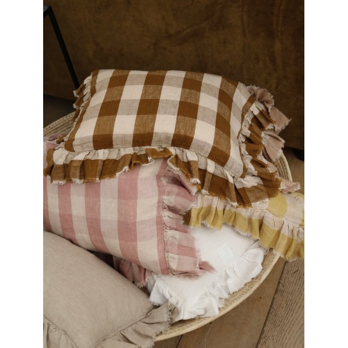 Funda de cojín Boho Frangé Vichy Cottage Havane
