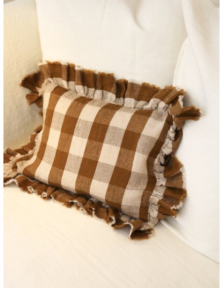 Funda de cojín Boho Frangé Vichy Cottage Havane