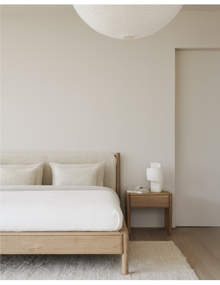 Cama PI – Roble macizo & cabecero tapizado