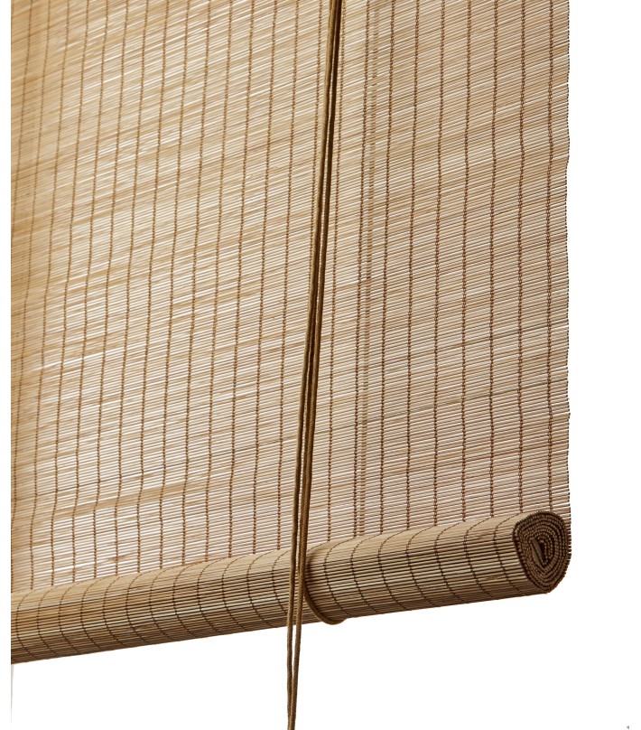 Persiana enrollable de bambú fino marrón