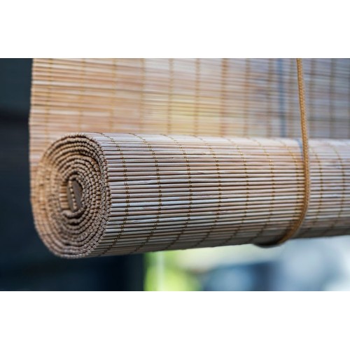 Persiana enrollable de bambú fino marrón 2