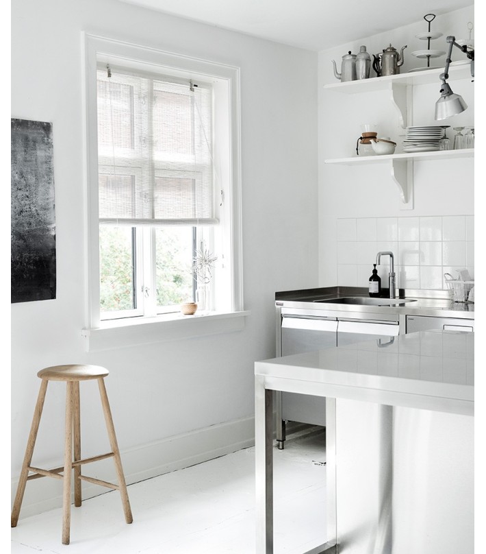 Persiana enrollable de bambú fino blanco