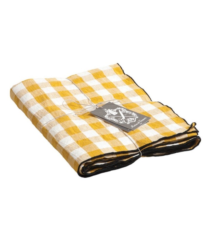 Mantel rectangular Bourdon negro lona mimi de cuadros Ocre