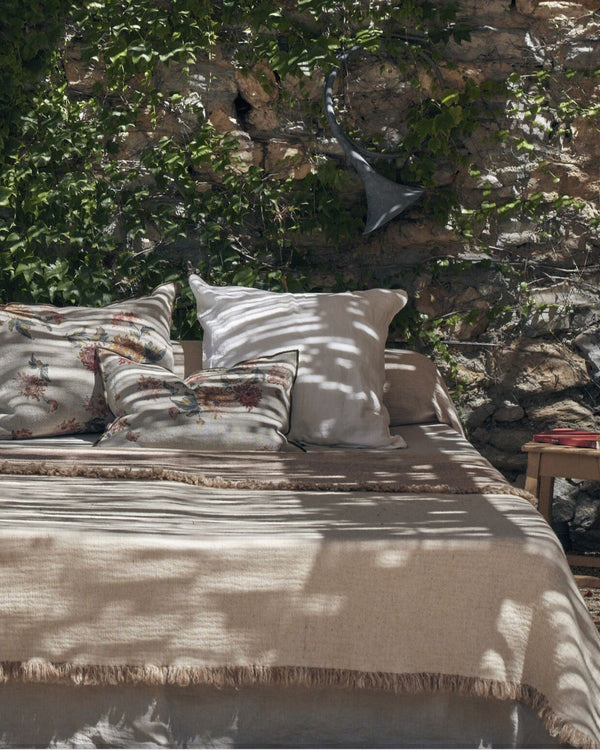 Vice Versa Plaid Fringed Double Face Virgin Wool & Cotton Washed, Orgeat / Fior di Latte