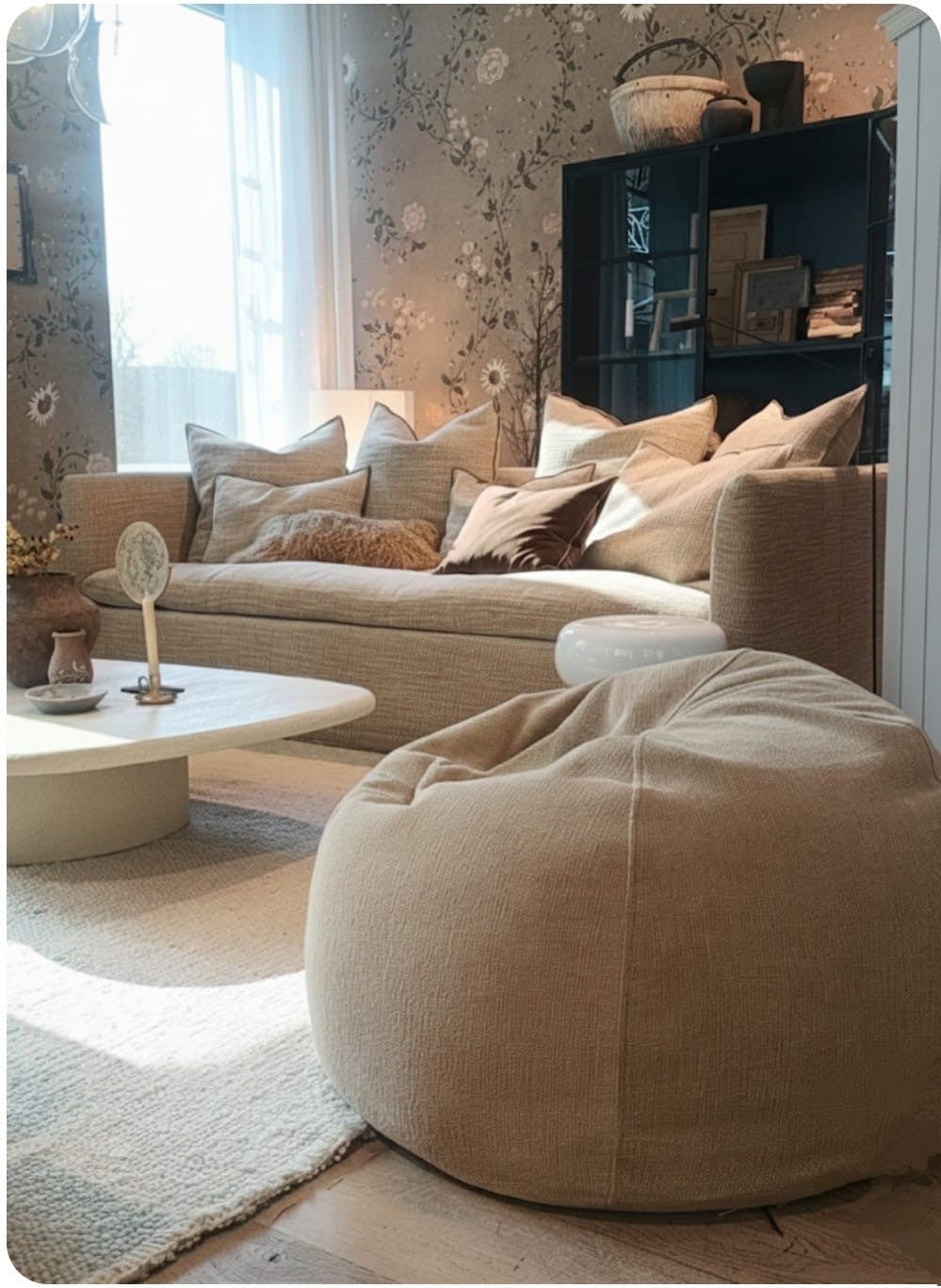 Pouf Bulle Vintage Chenille Ciment