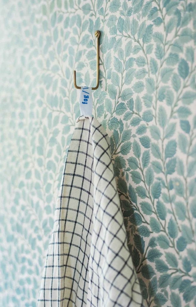 Paño de cocina de lino beige y azul