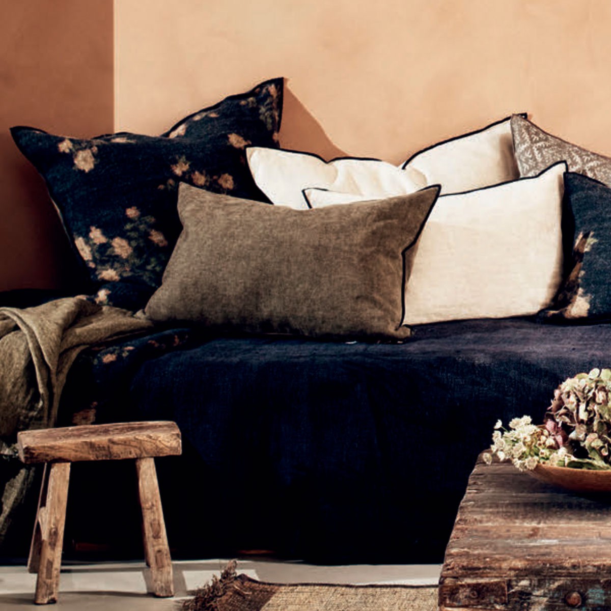 Cojín Vice Versa  Lino Stone Washed Kaki