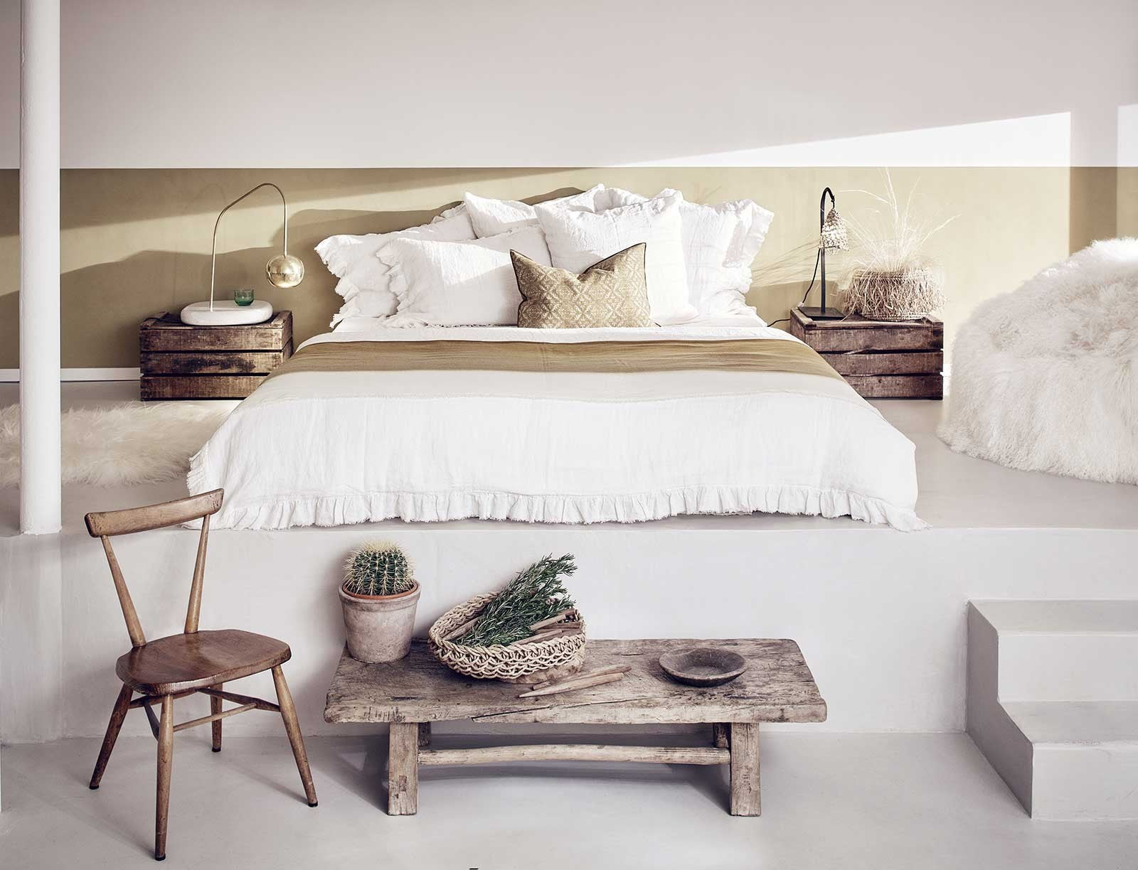 Funda de almohada Boho Lino Lavado Arrugado Ecru