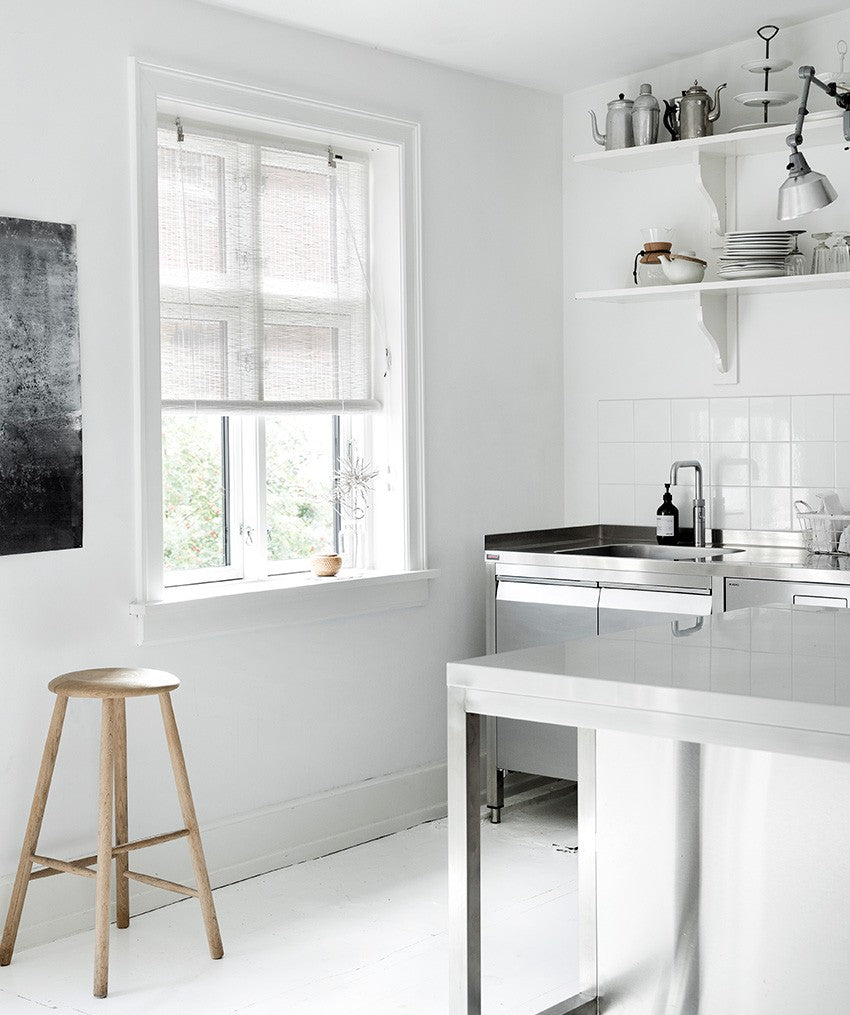 Persiana enrollable de bambú fino blanco