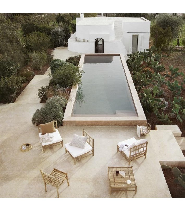 Butaca Bambú esquina con cojín gris