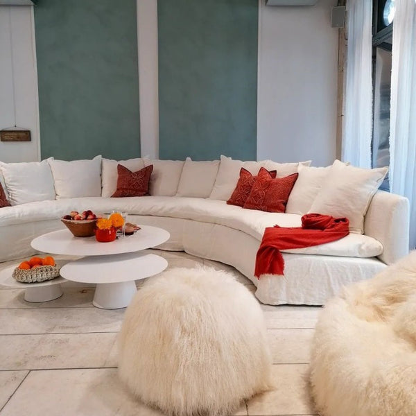 Pouf Bulle Cabra del Tibet Blanco Lino