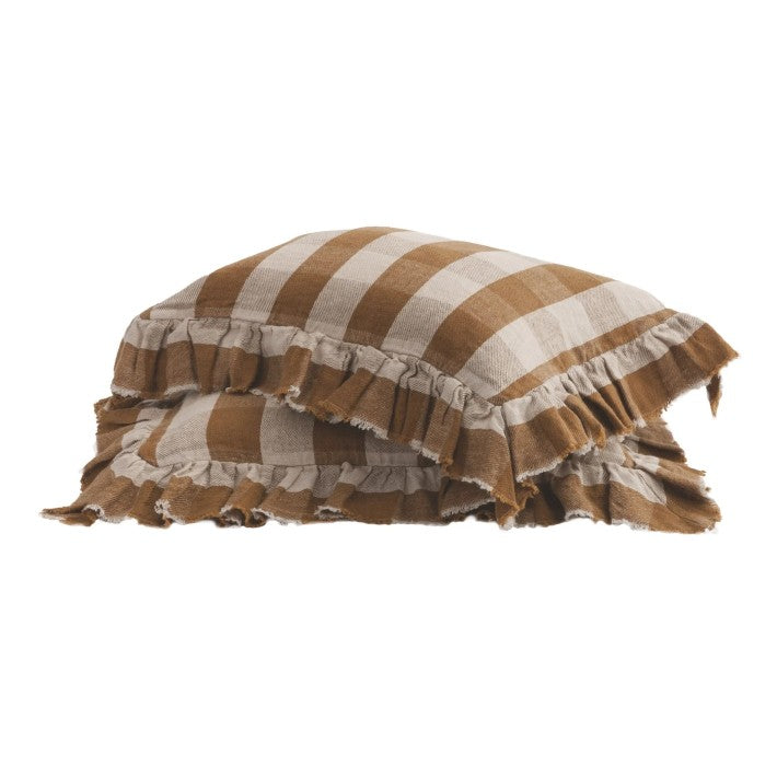 Funda de cojín Boho Frangé Vichy Cottage Havane