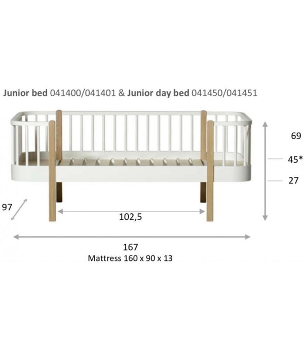 Cama Junior de Madera Blanca/Roble