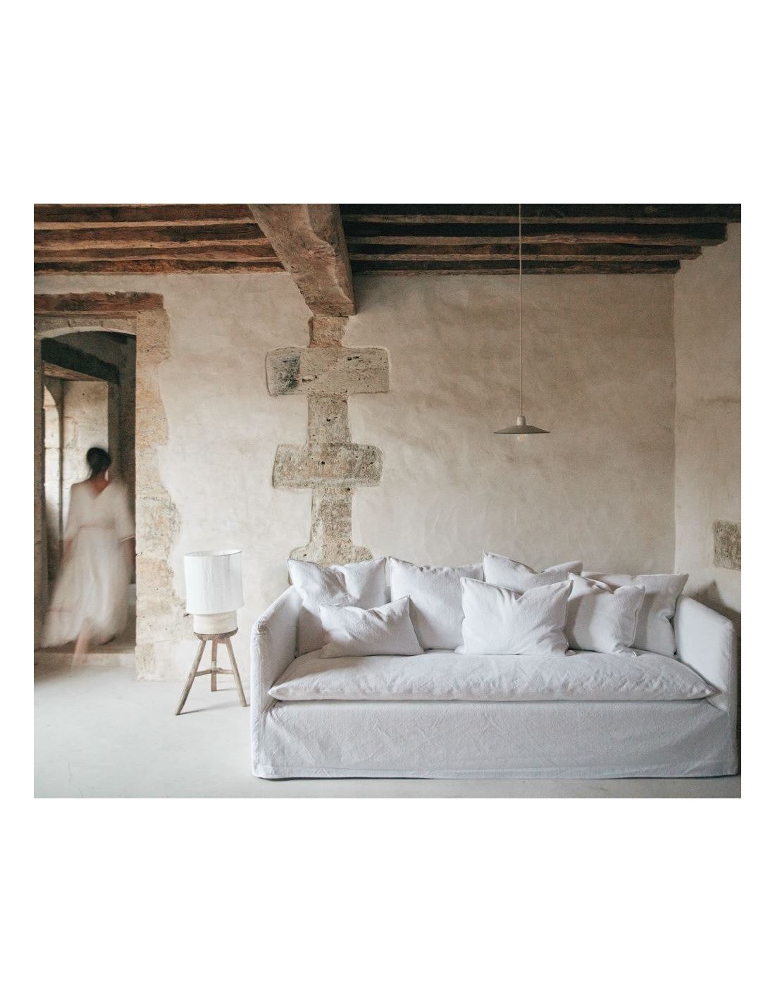 Sofá de Chenilla Blanco Boho 220