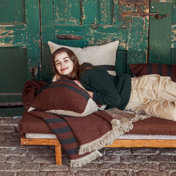 Plaid Juniper Throw Leather